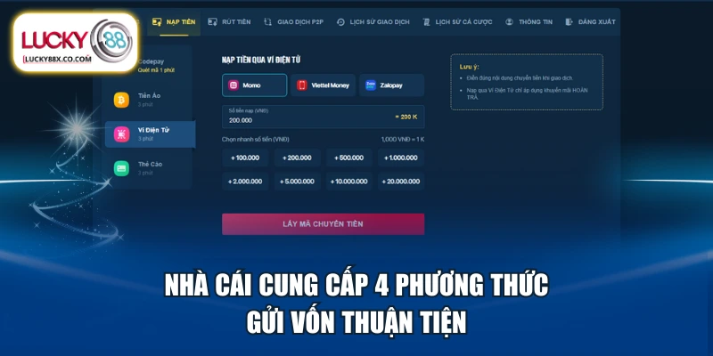 Nhà cái cung cấp 4 phương thức gửi vốn thuận tiện